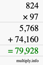 How to calculate 824 times 97 using long multiplication