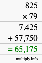How to calculate 825 times 79 using long multiplication