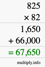 How to calculate 825 times 82 using long multiplication
