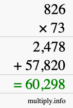 How to calculate 826 times 73 using long multiplication
