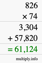 How to calculate 826 times 74 using long multiplication