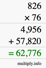 How to calculate 826 times 76 using long multiplication