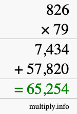How to calculate 826 times 79 using long multiplication