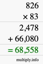 How to calculate 826 times 83 using long multiplication
