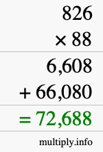 How to calculate 826 times 88 using long multiplication