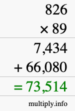 How to calculate 826 times 89 using long multiplication