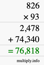 How to calculate 826 times 93 using long multiplication