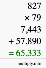 How to calculate 827 times 79 using long multiplication