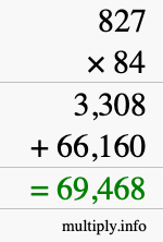 How to calculate 827 times 84 using long multiplication