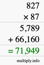 How to calculate 827 times 87 using long multiplication