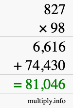 How to calculate 827 times 98 using long multiplication