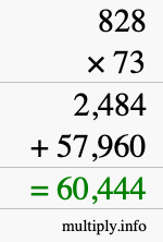 How to calculate 828 times 73 using long multiplication
