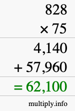 How to calculate 828 times 75 using long multiplication