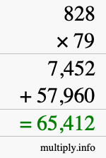 How to calculate 828 times 79 using long multiplication