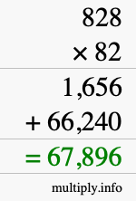 How to calculate 828 times 82 using long multiplication