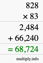How to calculate 828 times 83 using long multiplication
