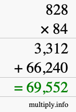How to calculate 828 times 84 using long multiplication