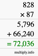 How to calculate 828 times 87 using long multiplication