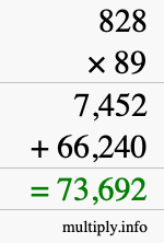 How to calculate 828 times 89 using long multiplication