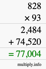 How to calculate 828 times 93 using long multiplication