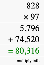 How to calculate 828 times 97 using long multiplication