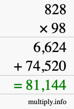 How to calculate 828 times 98 using long multiplication