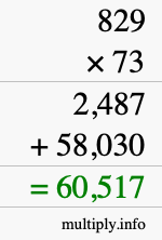 How to calculate 829 times 73 using long multiplication