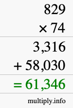 How to calculate 829 times 74 using long multiplication