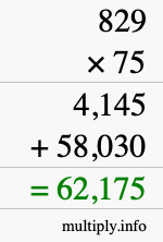 How to calculate 829 times 75 using long multiplication