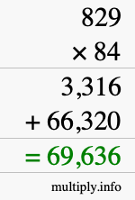 How to calculate 829 times 84 using long multiplication