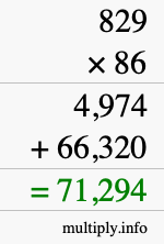 How to calculate 829 times 86 using long multiplication