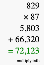 How to calculate 829 times 87 using long multiplication