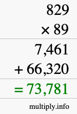 How to calculate 829 times 89 using long multiplication