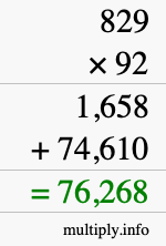 How to calculate 829 times 92 using long multiplication