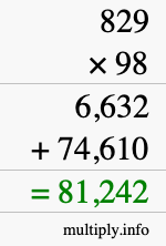 How to calculate 829 times 98 using long multiplication