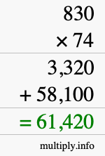 How to calculate 830 times 74 using long multiplication