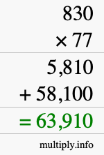 How to calculate 830 times 77 using long multiplication