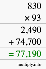 How to calculate 830 times 93 using long multiplication