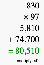 How to calculate 830 times 97 using long multiplication