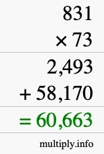How to calculate 831 times 73 using long multiplication