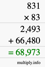How to calculate 831 times 83 using long multiplication