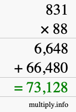 How to calculate 831 times 88 using long multiplication