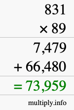 How to calculate 831 times 89 using long multiplication