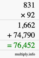 How to calculate 831 times 92 using long multiplication