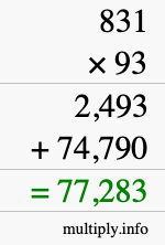 How to calculate 831 times 93 using long multiplication