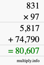 How to calculate 831 times 97 using long multiplication