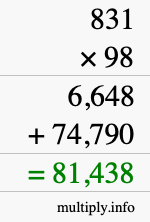 How to calculate 831 times 98 using long multiplication