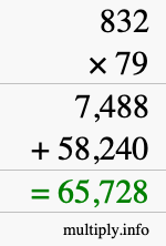 How to calculate 832 times 79 using long multiplication