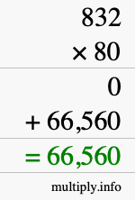 How to calculate 832 times 80 using long multiplication