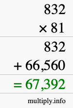 How to calculate 832 times 81 using long multiplication